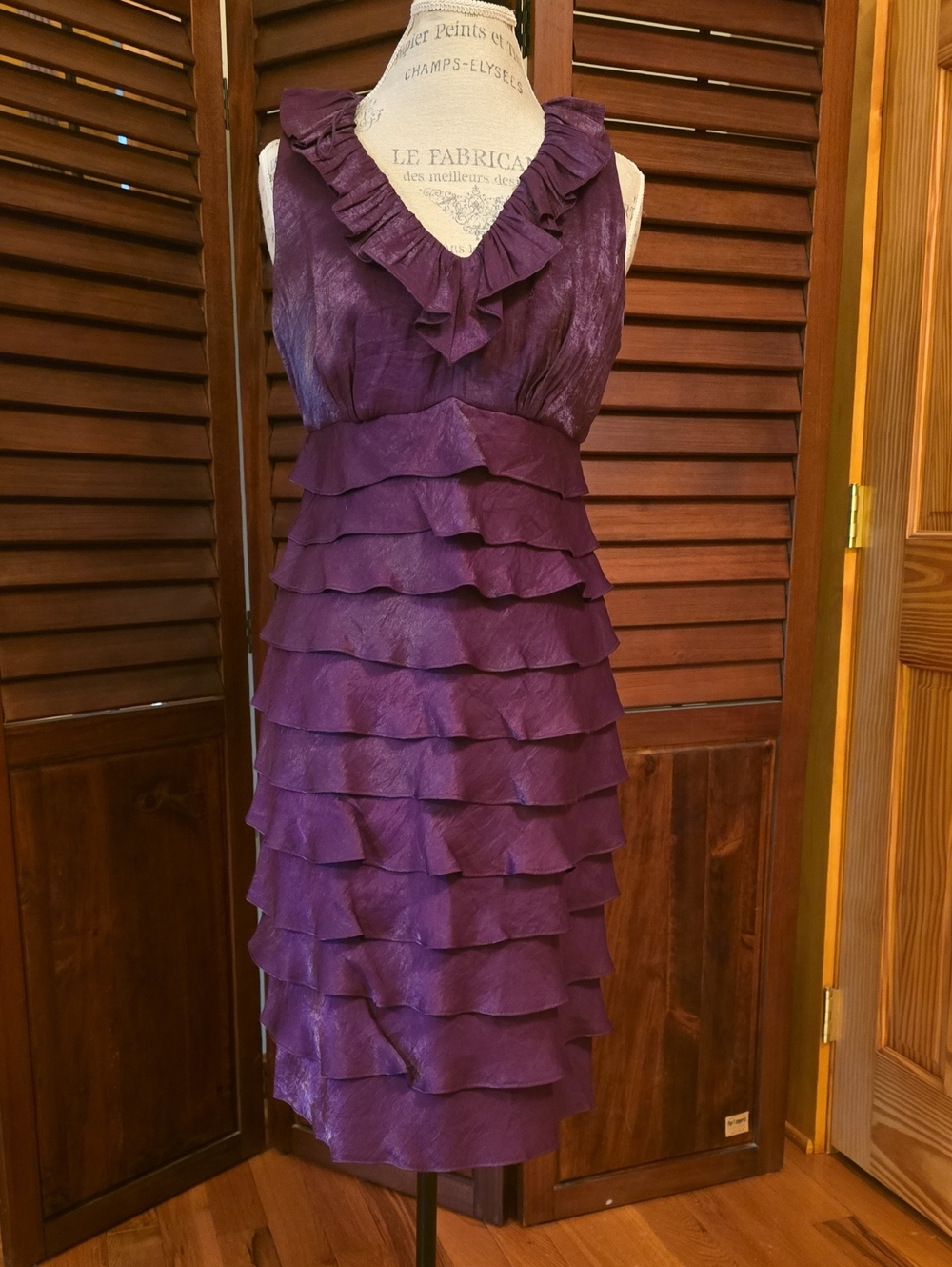 London Times Purple Ruffled Tiered Midi Dress